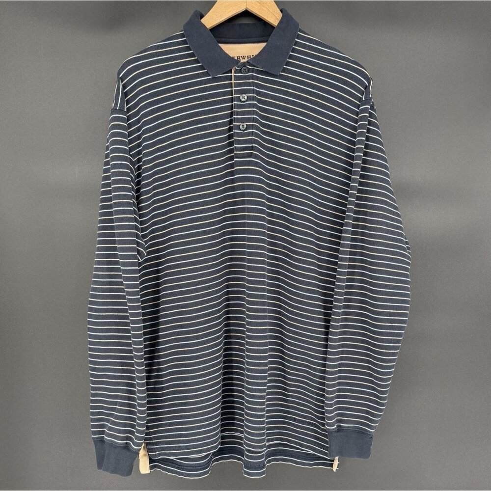 Charles Tyrwhitt Men's Striped Long Sleeve Polo Shirt XL Navy Preppy
